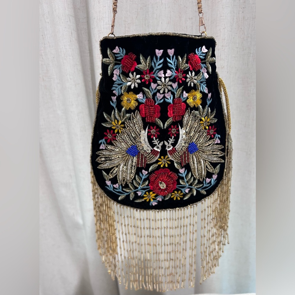 Ramla "Mumbai" Embroidered Beaded Tassel Bag NEW Handmade In Morocco Bohemian
